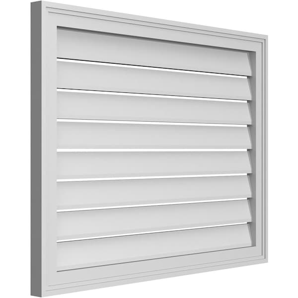 Vertical Surface Mount PVC Gable Vent: Functional, W/ 2W X 1-1/2P Brickmould Frame, 34W X 26H